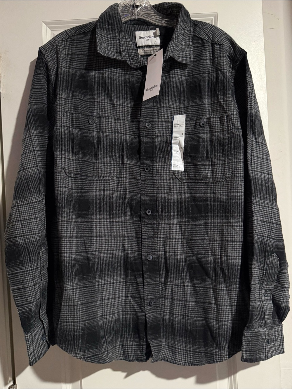 Goodfellow & Co Men's Gray and Black Plaid Button-Down Shirt